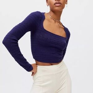 Urban Outfitters Siouxsie Square Neck Sweater Dark Blue Pointelle Cropped Medium